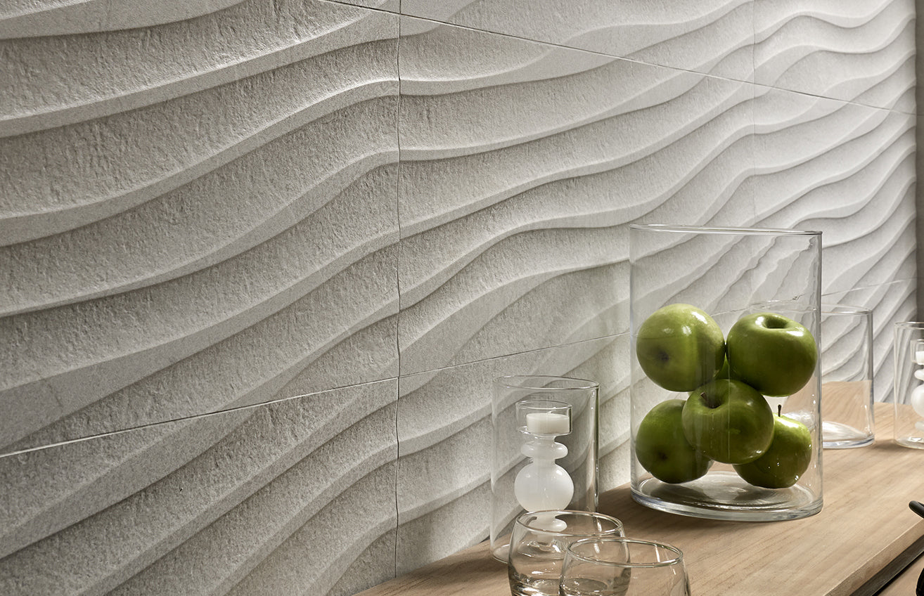 Баня Mixit 30x90 - Keraben матирани плочки имитация камък с релефна вълнообразна декоративна текстура за баня, онлайн магазин KERANOVA