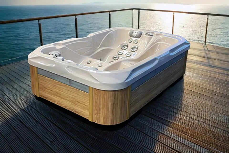 Indulgence 214x143 см. двуместна хидромасажна вана на тераса - онлайн магазин за обзавеждане за бани KERANOVA