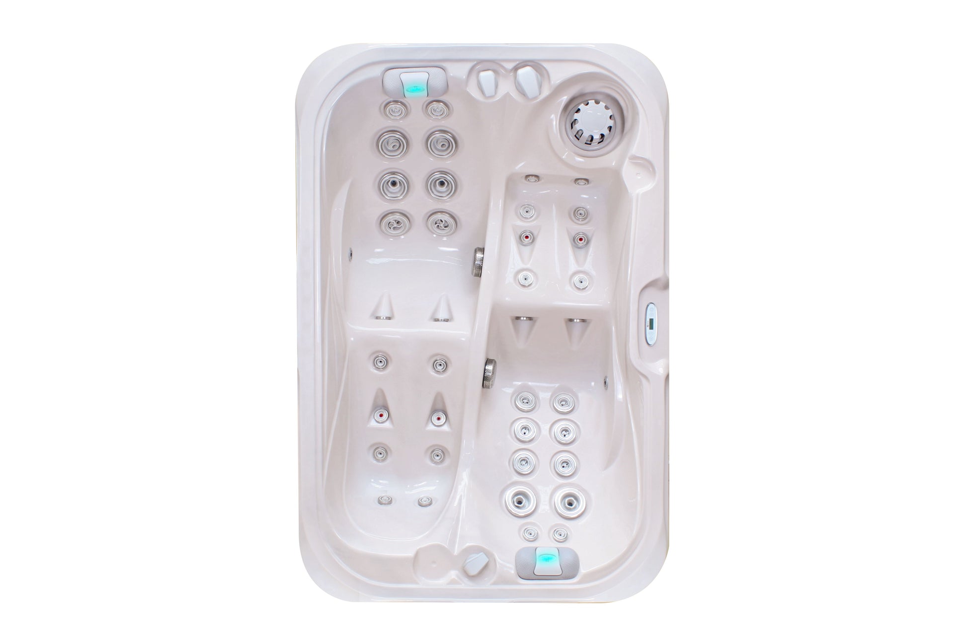 Indulgence 214x143 см. дваместна хидромасажна вана от KERANOVA, изглед отгоре с ергономични седалки и регулируеми дюзи