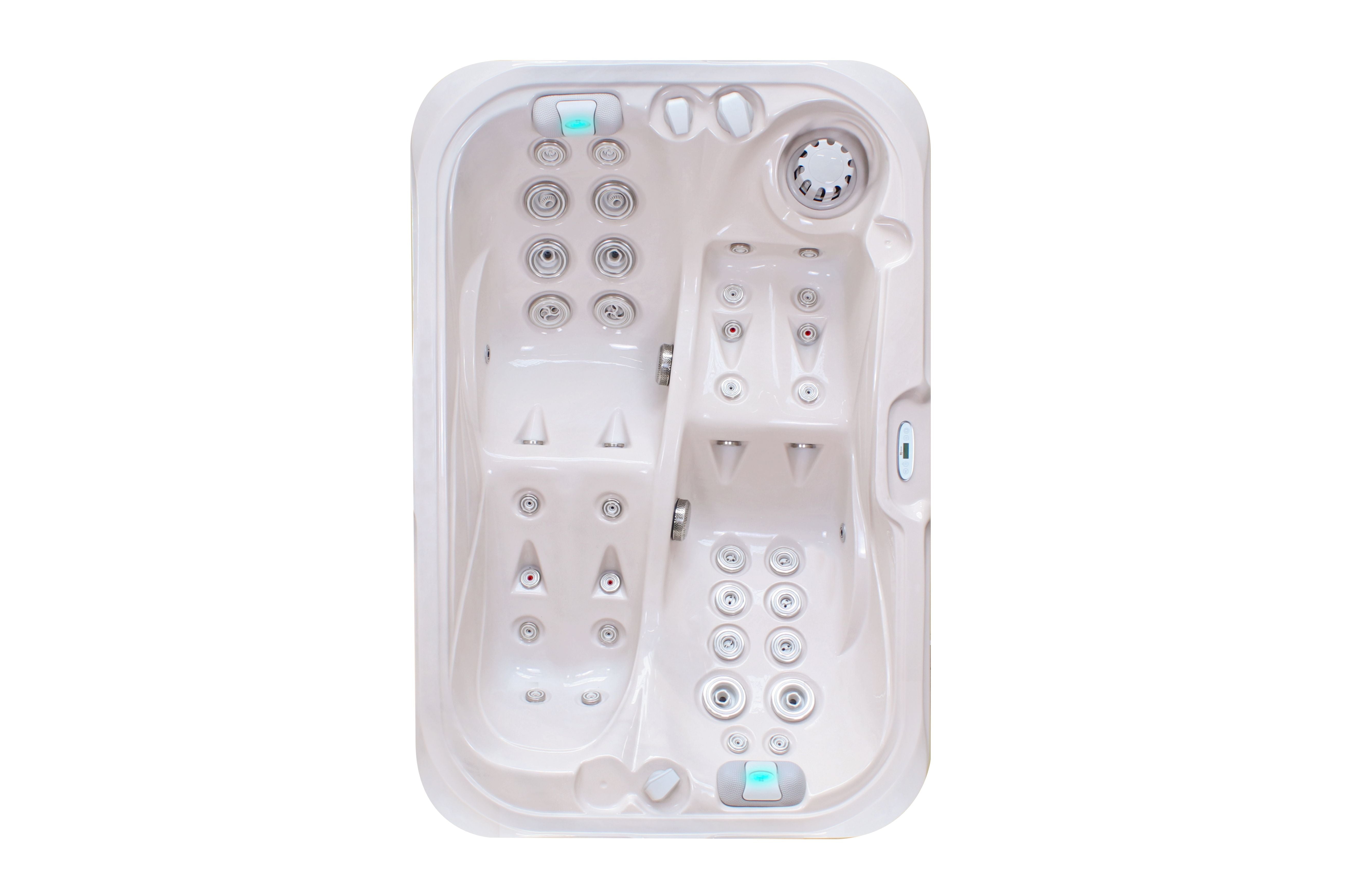 Indulgence 214x143 см. дваместна хидромасажна вана от KERANOVA, изглед отгоре с ергономични седалки и регулируеми дюзи