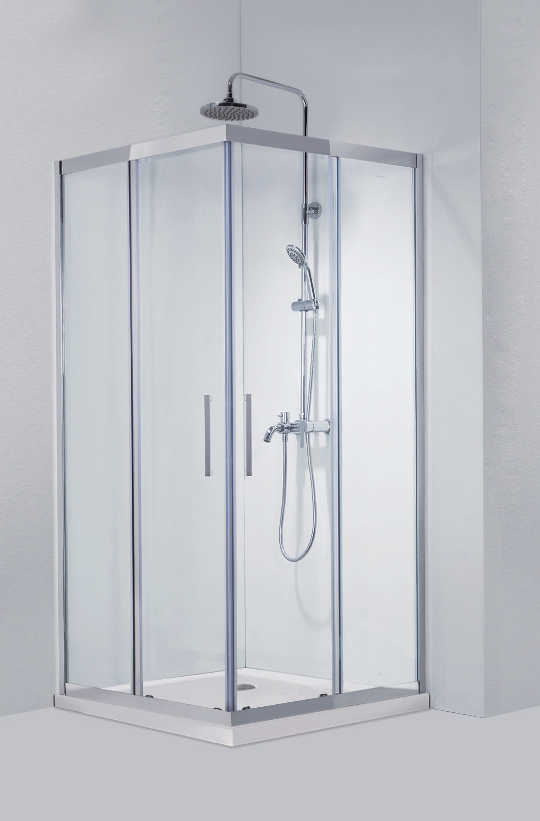 Inox 100 - 80x90 см. - профил от неръждаема стомана масивна душ кабина 8 мм прозрачно закалено стъкло, магнитни уплътнения, ролки EasyClean, KERANOVA