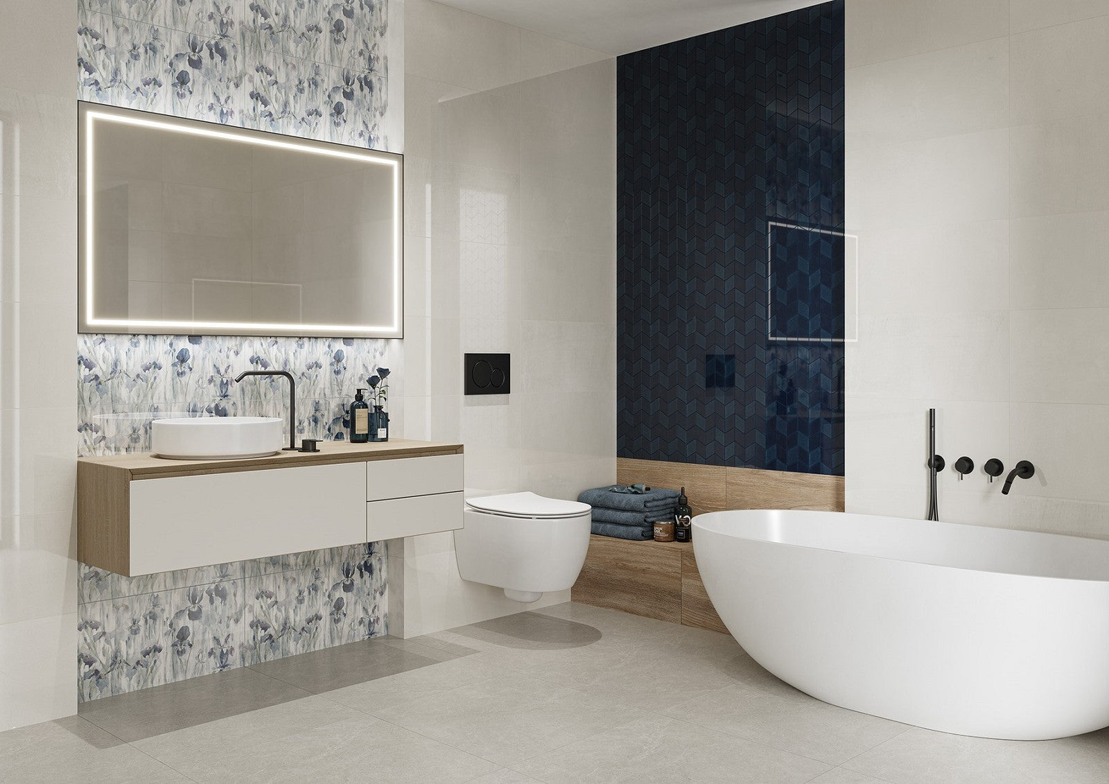 Iris 30x60 Paradyz полски гланцирани плочки за баня, интериор с вана и мивка - онлайн магазин KERANOVA