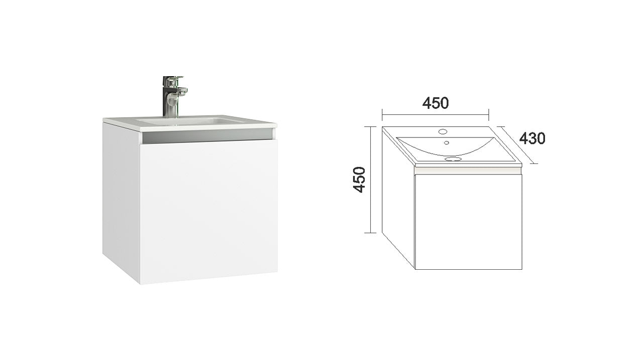 Шкаф с мивка Изи 45 см. бял PVC шкаф за баня 45x43x45 см, онлайн магазин KERANOVA, подходящ за влажни помещения