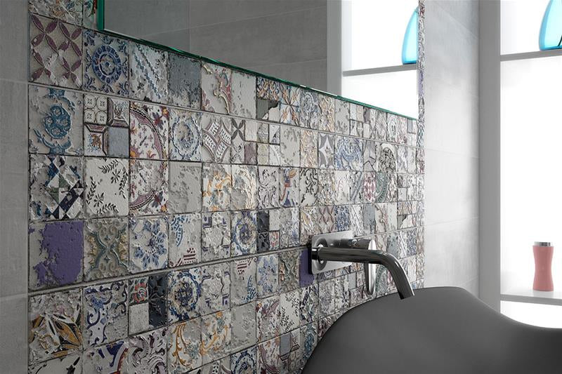 Баня Jakie 26x60 - EGE плочки с модерен мотив и шарени квадратни декори за баня от KERANOVA