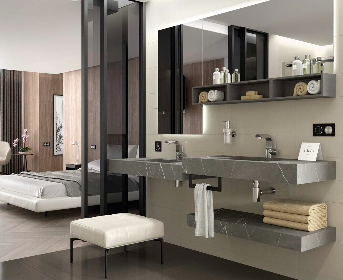 Плот Compakt с излято корито в 5 различни декора - съвременен банен плот HPL, елегантен сив модел в онлайн магазин за обзавеждане за бани KERANOVA