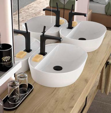 Плот Compakt с мивка върху плот в 5 различни декора - модерен бял мивка върху дървесен плот за баня, онлайн магазин за обзавеждане за бани KERANOVA