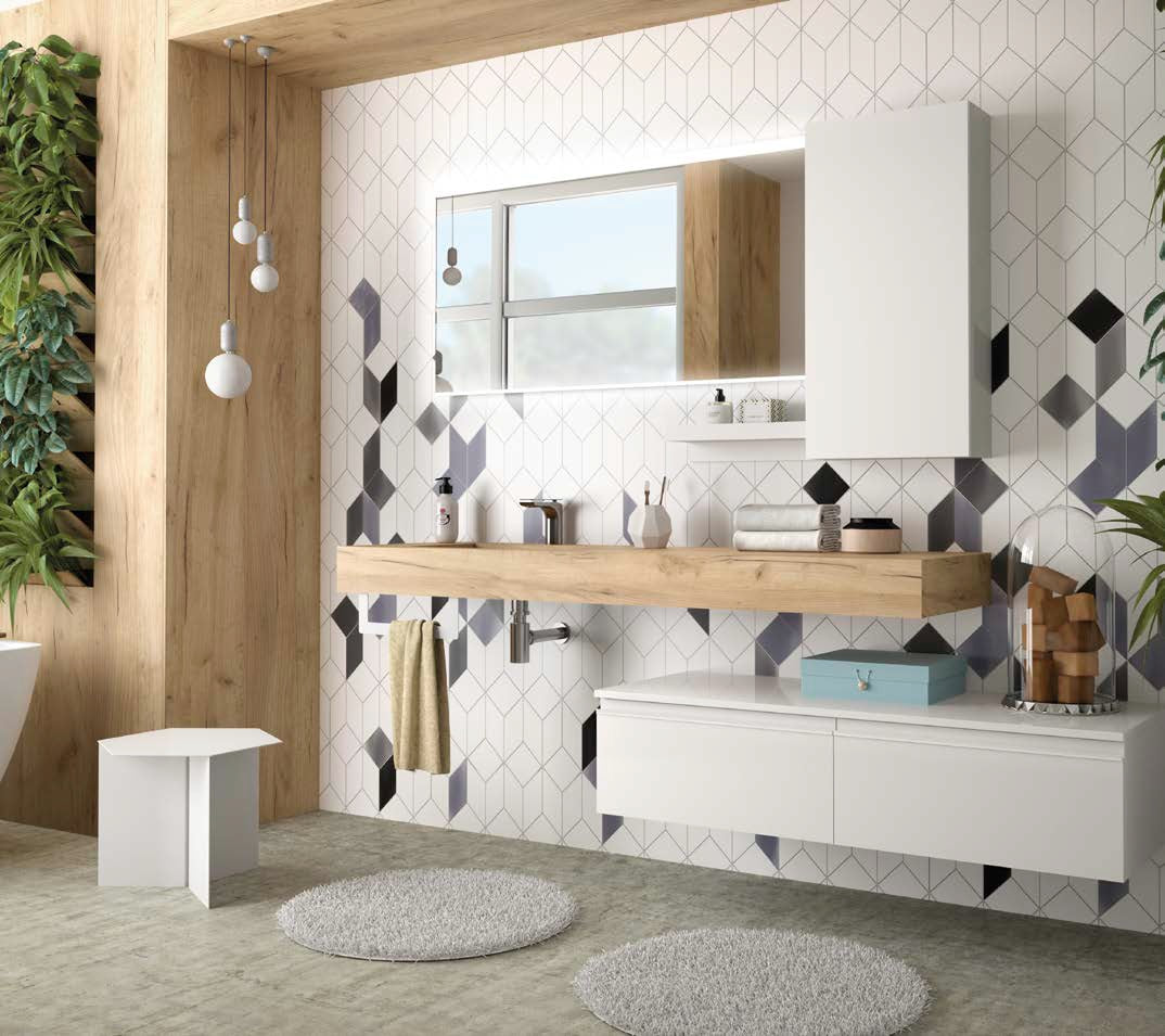 Плот Compakt с излято корито в 5 различни декора - модерен дървесен плот с вграден корито и бял шкаф за баня, онлайн магазин KERANOVA