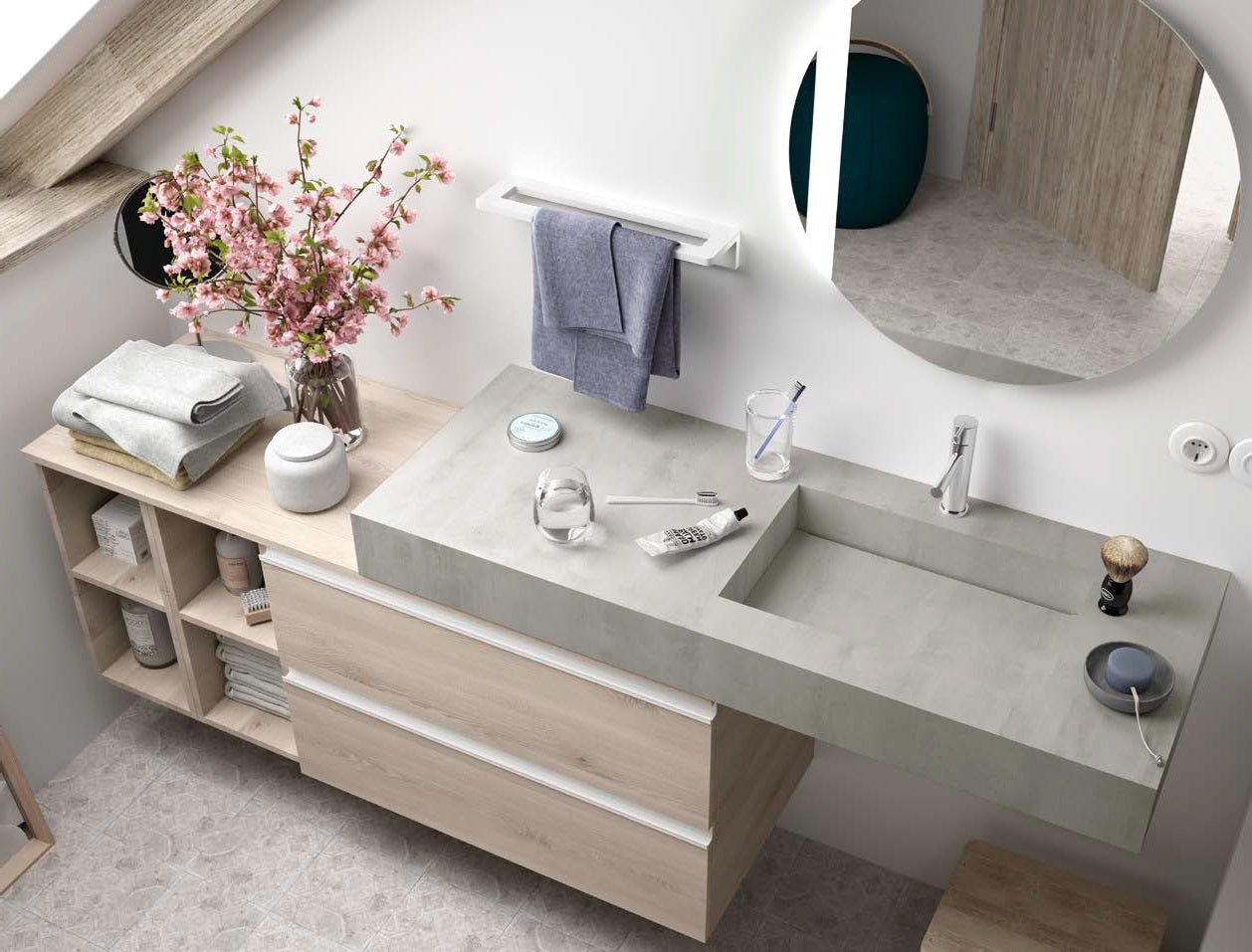 Плот Compakt с излято корито в 5 различни декора - съвременен HPL плот за бани от KERANOVA, едноцялно корито и 5 декора