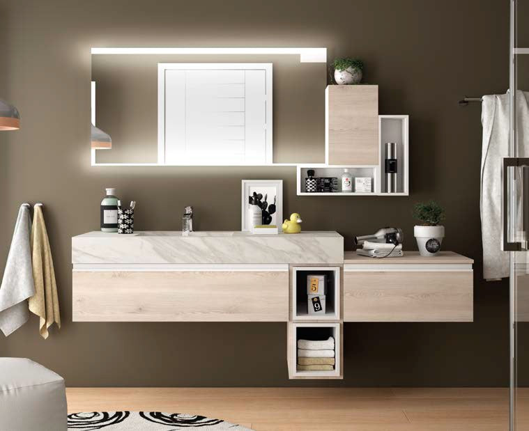 Плот Compakt с излято корито в 5 различни декора - модерен HPL плот за баня от KERANOVA, изчистен дизайн в светъл дървесен декор