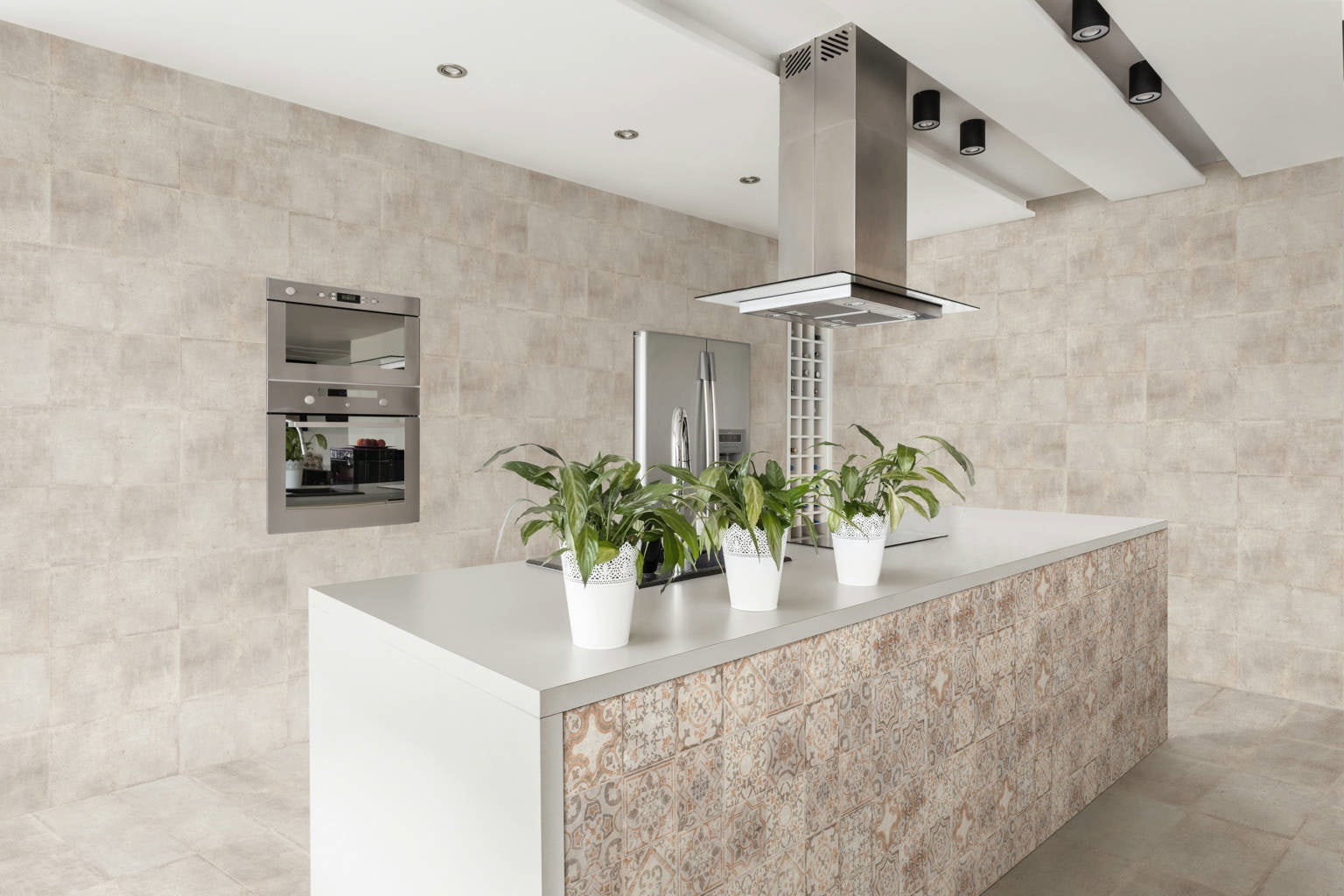 Баня Kalina 25x50 - Keros Ceramica: модерен кухненски остров с плочки 25x50 от серия Баня Kalina за онлайн магазин KERANOVA