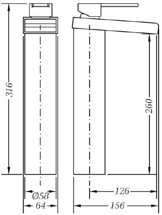 Смесител за купа Kenjo висoк стоящ, технически размери 316/260 мм, онлайн магазин за обзавеждане за бани KERANOVA