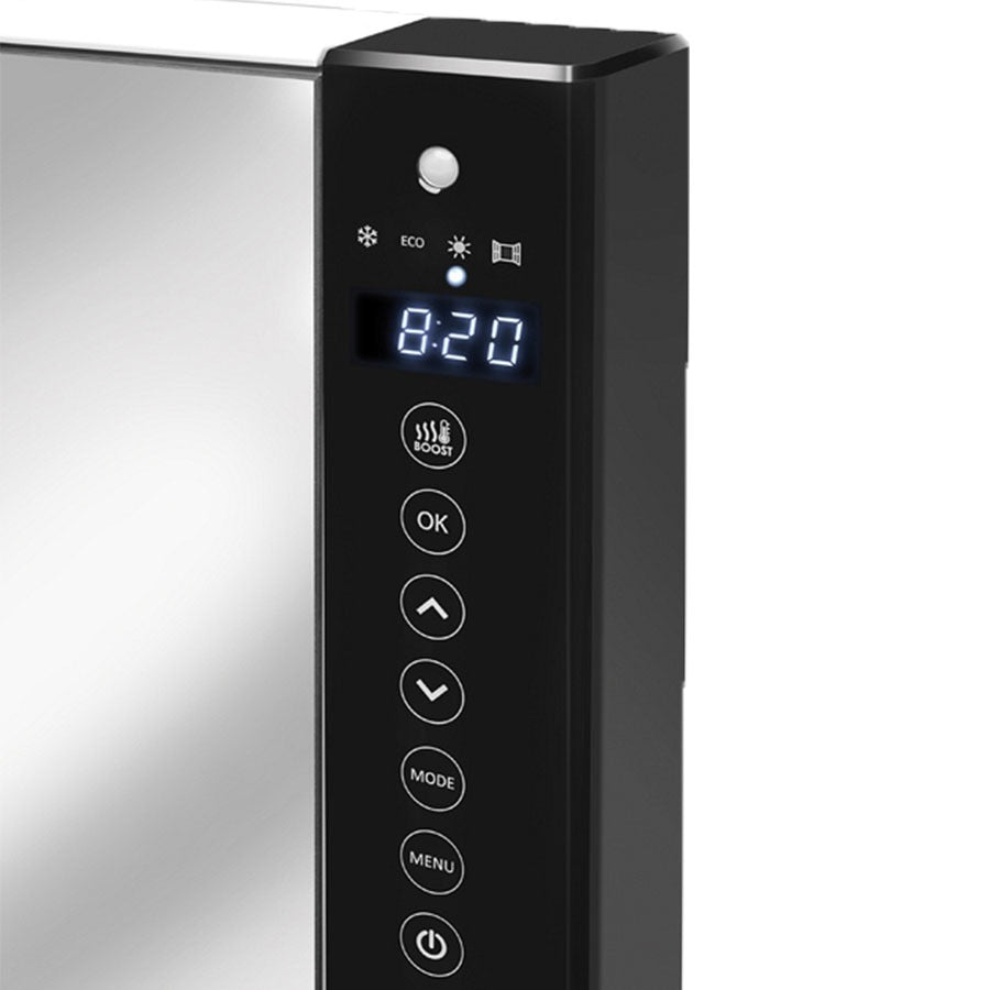 Конвектор за баня Telia - бял без поставка за кърпи 1000+800 W, черен панел с LED дисплей, touch контрол и бутон BOOST - KERANOVA