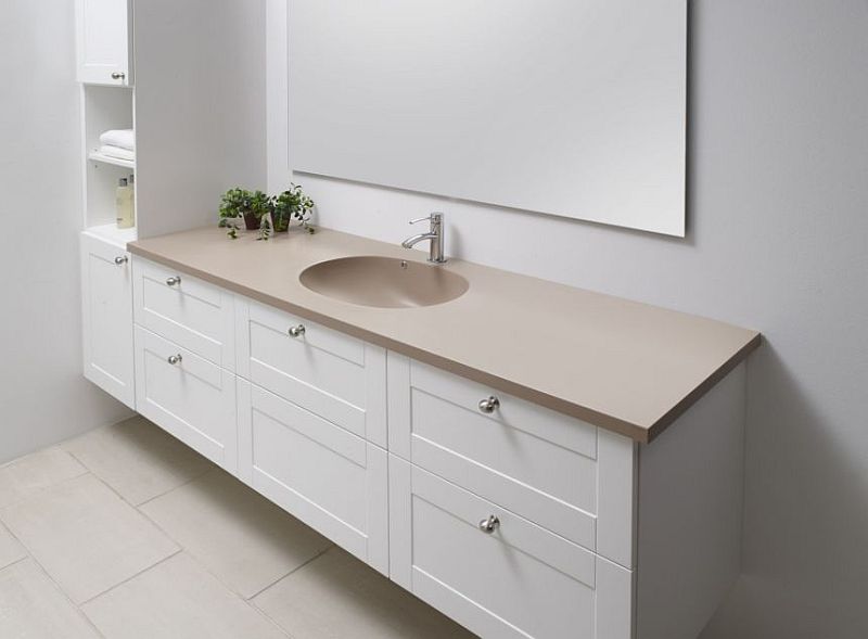 Синтетични мивки по размер - Kuma Denmark: бежов плот със вградено кръгло корито за баня, онлайн магазин за обзавеждане KERANOVA