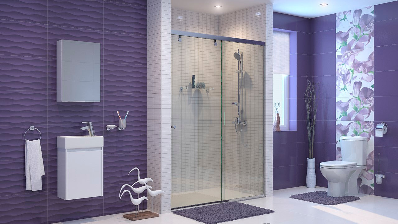 Шкаф с мивка Лара 40 см. PVC шкаф за баня в модерен лилав интериор - онлайн магазин за обзавеждане за бани KERANOVA