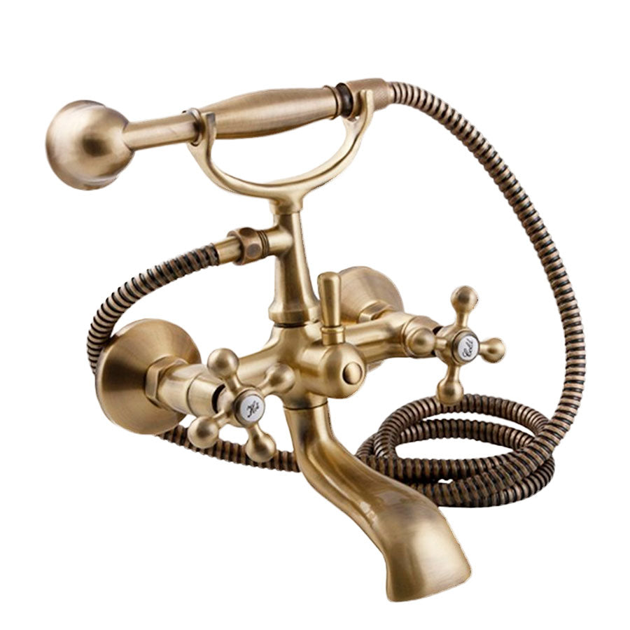 Смесител за вана/душ Laveo бронз ретро двуръкохватков с душ слушалка и бронзово покритие — онлайн магазин за бани KERANOVA