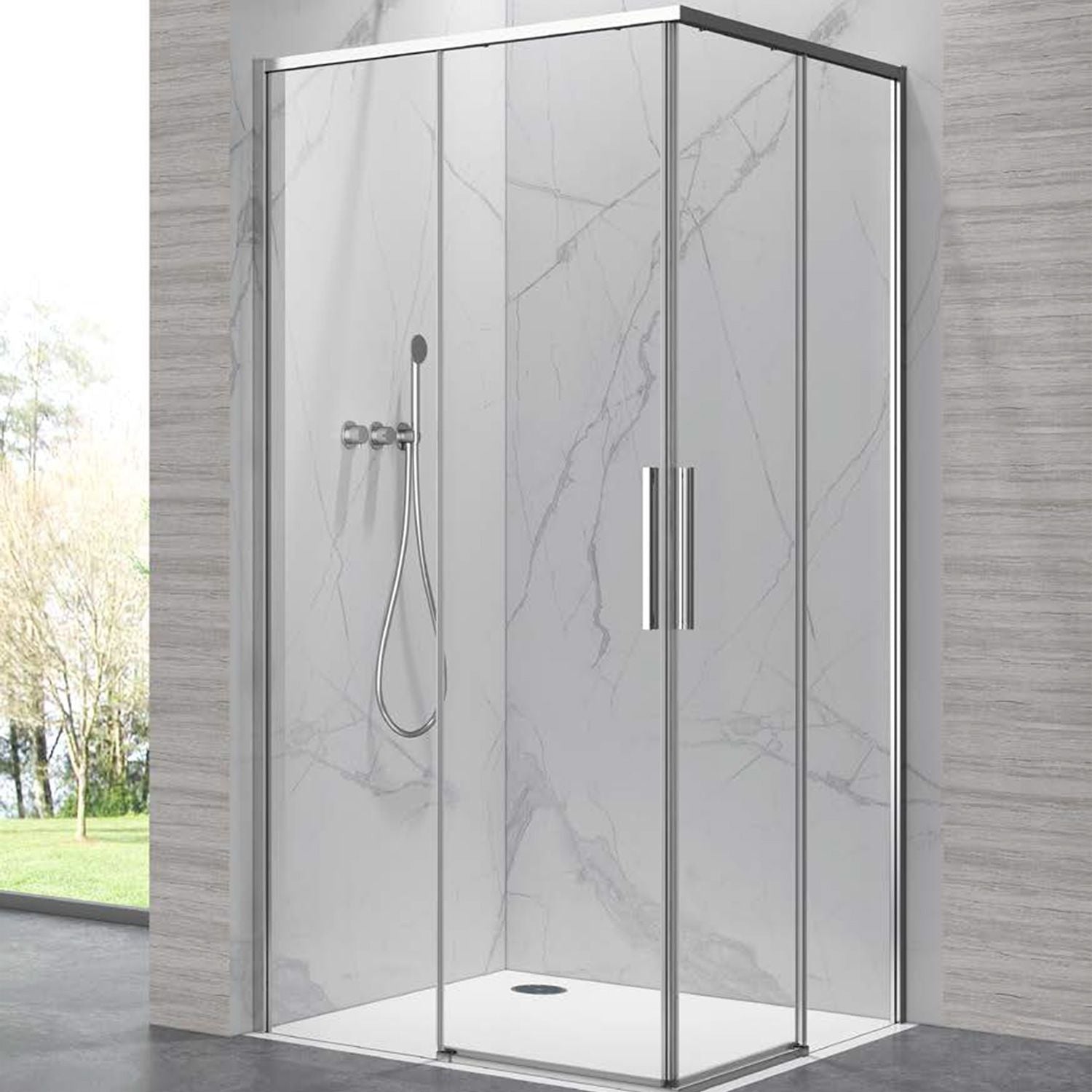 Lea 100 Cromo - 70x70 квадратна душ кабина 6 мм закалено стъкло, височина 200 см, анти калк, плъзгащи врати, алуминиев профил