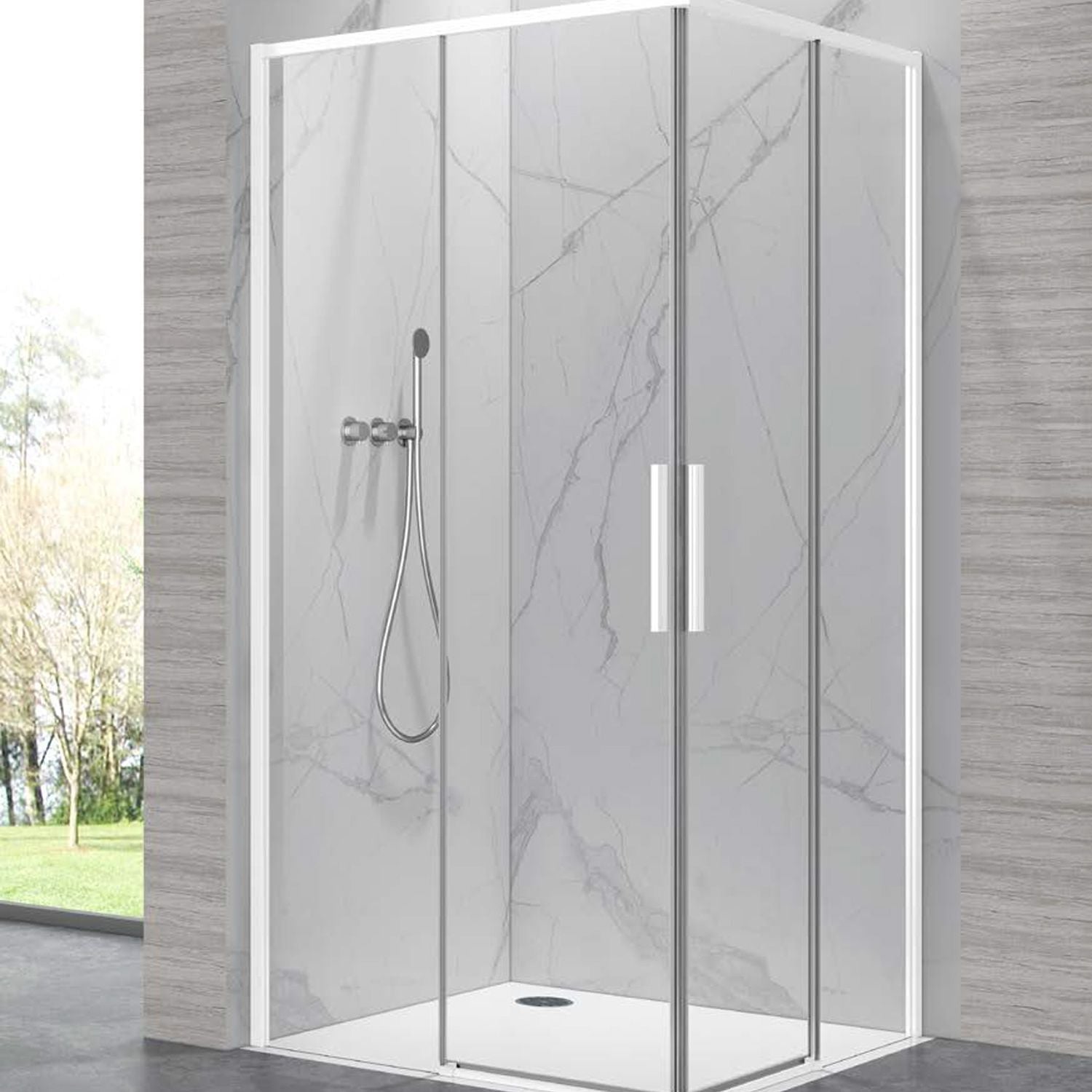 Alt Tag: Lea 100 Bianco - 70x70 квадратна душ кабина 70x70, бели профили, 6 мм закалено стъкло, анти калк покритие