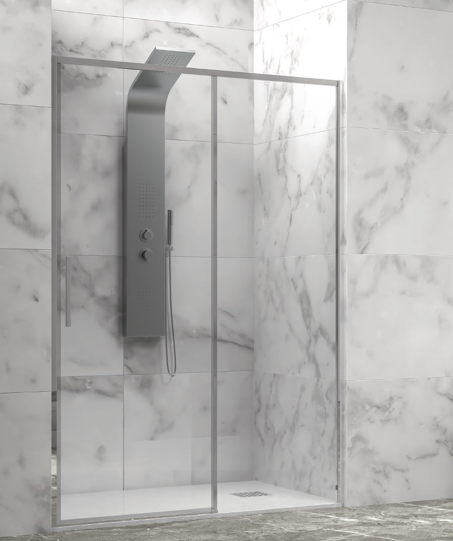 Alt Tag: Lea 400 Cromo - 137-140 см. луксозен стъклен параван за баня с плъзгаща и статична част, KERANOVA