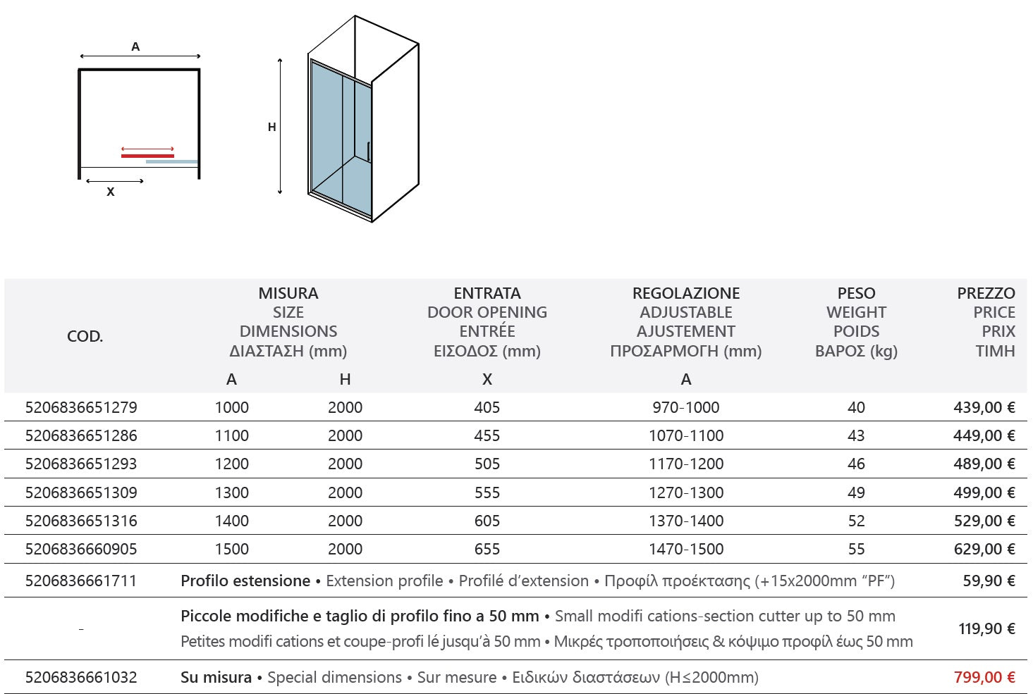 Lea 400 Cromo - 117-120 см. луксозен стъклен параван за баня с една плъзгаща и една статична част, KERANOVA