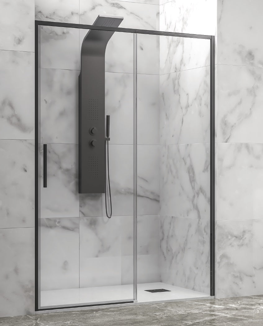 Lea 400 Nero - 137-140 см. - профил черен мат, стъклен параван за баня с плъзгаща и статична част, мат черен профил