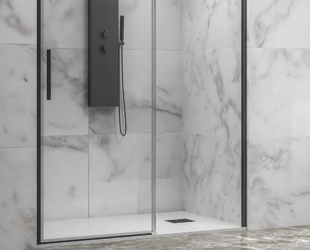 Lea 400 Nero - 137-140 см. - профил черен мат луксозен стъклен параван с черен мат профил и антикалк покритие за баня KERANOVA