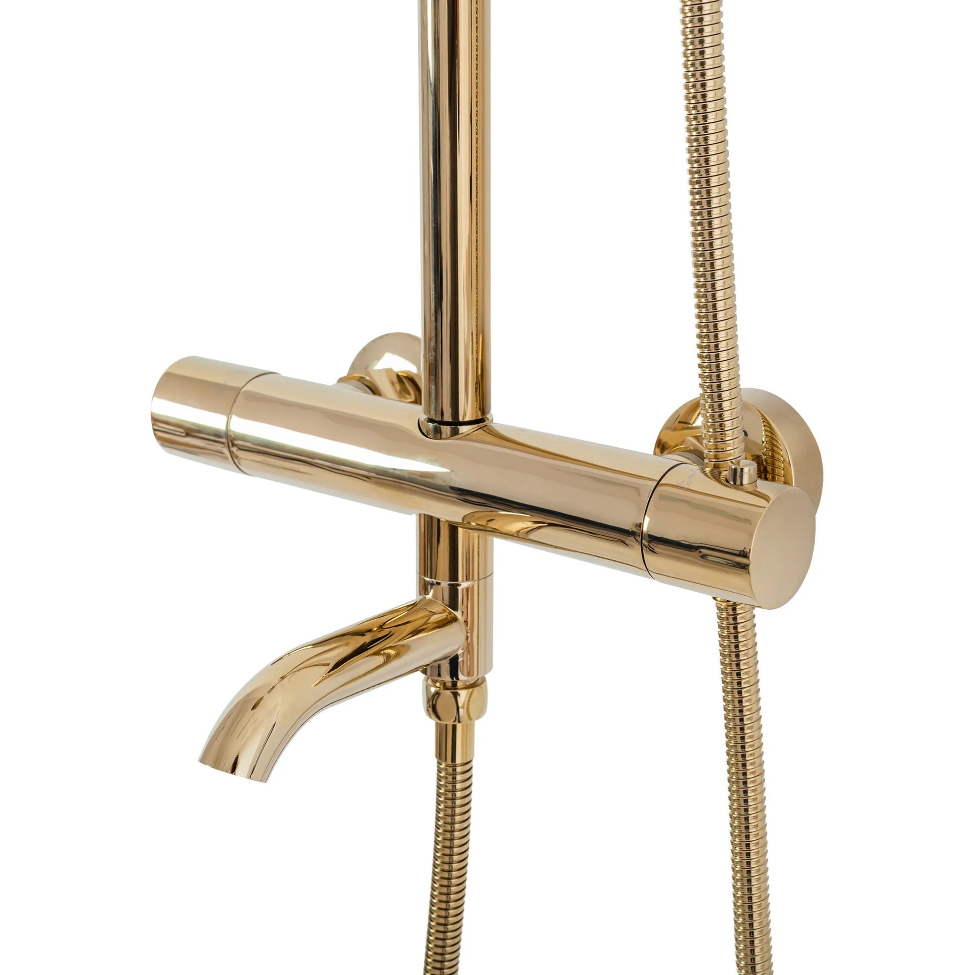 Комплект Lungo Gold златен душ комплект с чучур и смесител, модерен дизайн за баня - KERANOVA онлайн магазин