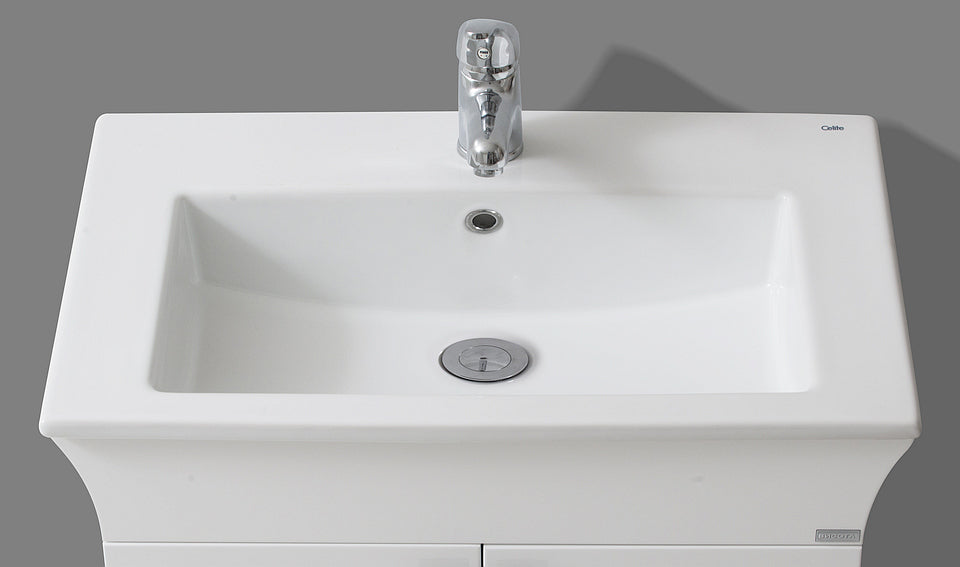 Мебел Линеа 65 см. бяла гланцова PVC конструкция, порцеланова мивка и окачен шкаф, онлайн магазин за обзавеждане за бани KERANOVA