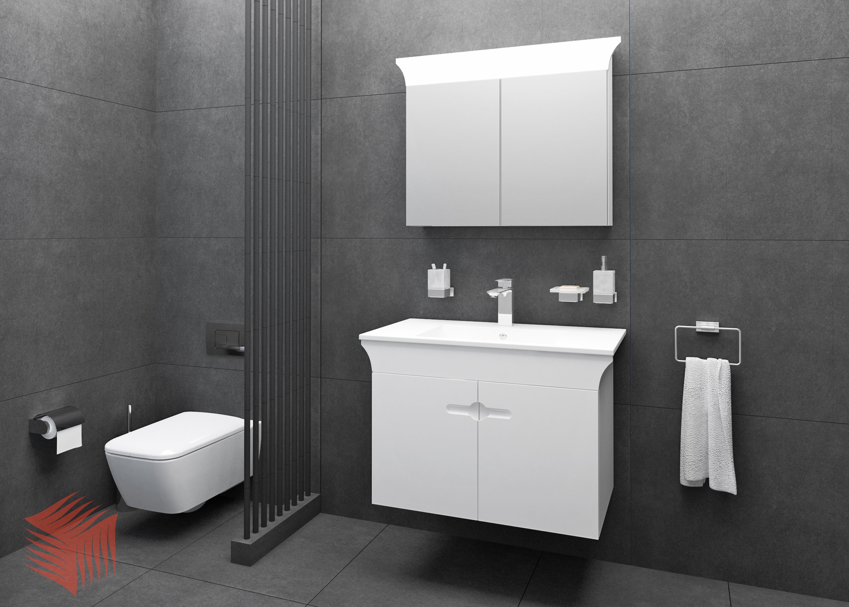 Мебел Линеа 80 см. бял гланц PVC комплект за баня с порцеланова мивка – онлайн магазин за обзавеждане KERANOVA