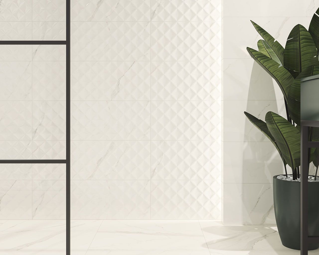 Баня Livia 25x75 - Paradyz: светли мраморни плочки 25x75 с релефен диамантен мотив, онлайн магазин KERANOVA