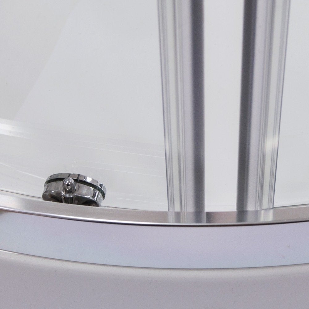 Овална душ кабина с плъзгане Lega Line 90x90 см. – детайл на алуминиев профил, двойнa ролка и Rolshield Nanoglass покритие от KERANOVA