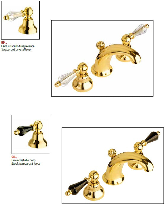 Ретро каскада за вана London - хром, сатен, бронз или злато - 4 дупков смесител от борд с кристални и черни ръкохватки, италиански, KERANOVA онлайн магазин