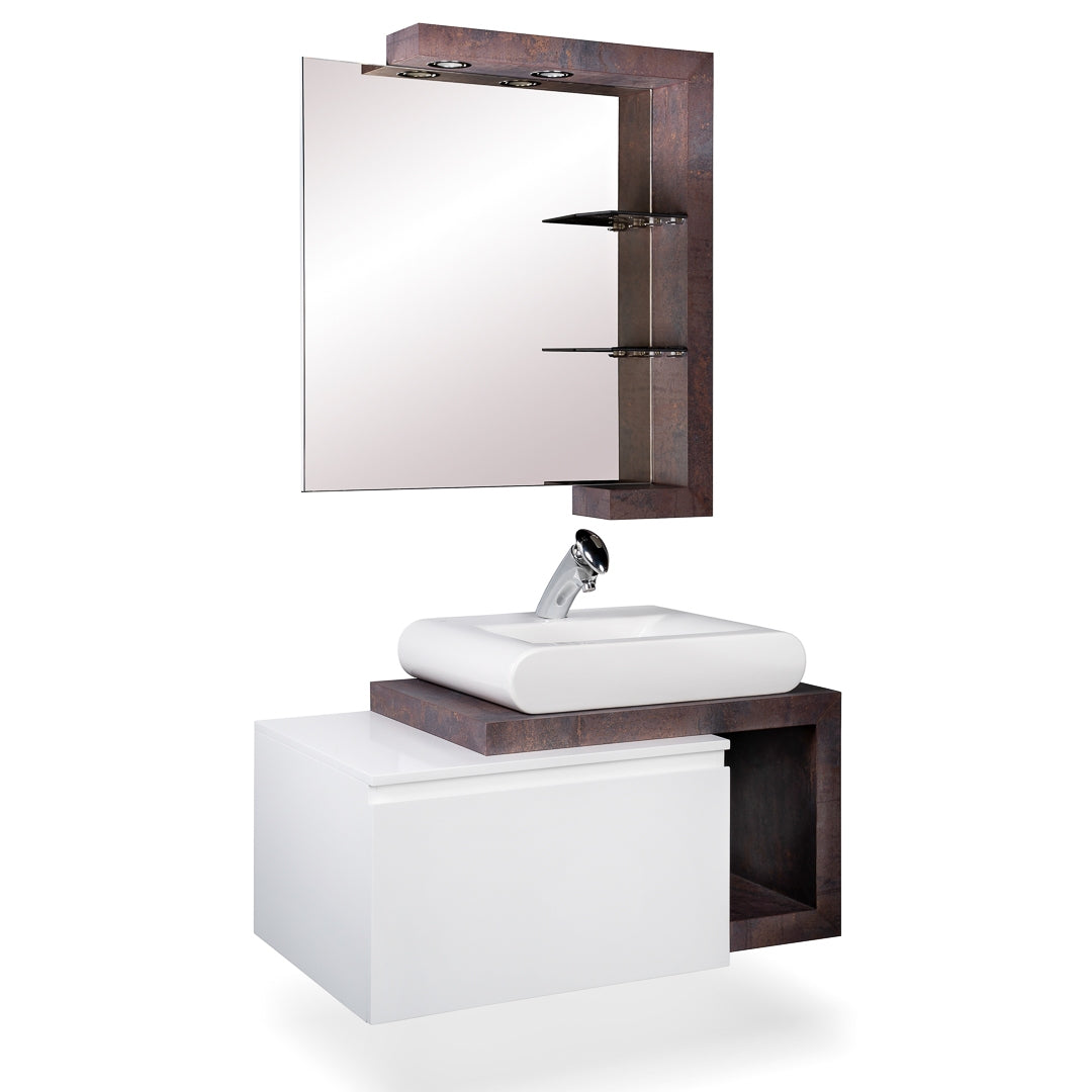 Мебел Лорен 80 - комплект за баня с огледало бронзе, PVC горна част, LED осветление | KERANOVA онлайн магазин
