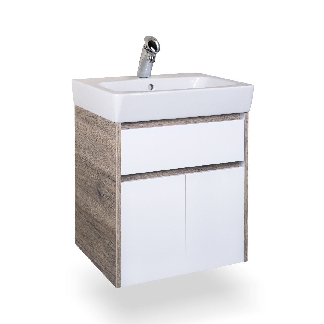 шкаф с мивка Луизиана 55 см. бял PVC шкаф с чекмедже и 2 врати, порцеланова мивка, онлайн магазин KERANOVA