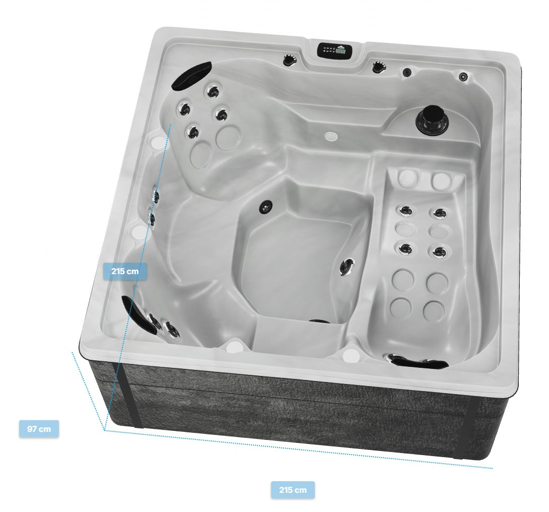 Lunar 215x215 см. хидромасажна вана Prestige/Signature с джетове, LED, каскада и Onzen опции за баня KERANOVA