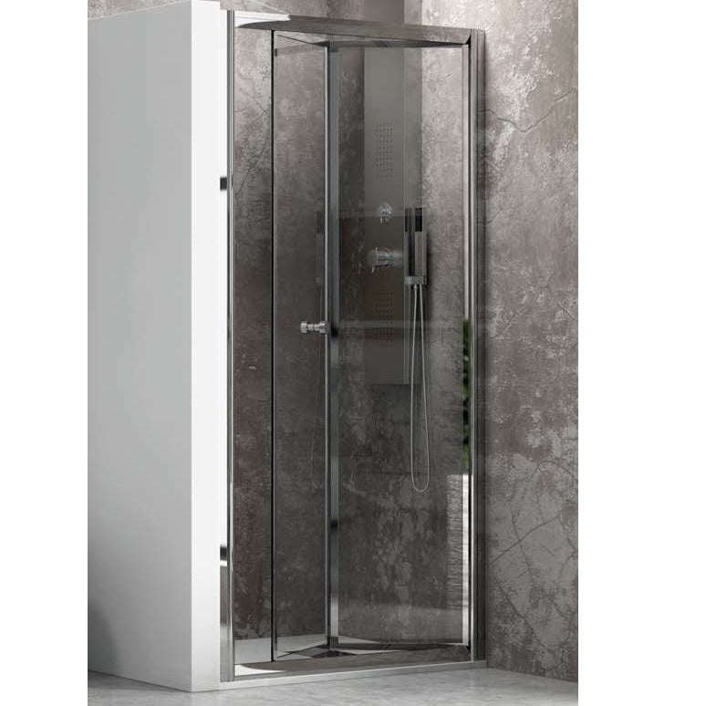 M4S - 71-76 СМ. Стъклен параван за баня с две сгъваеми врати, хромиран профил, 4 мм закалено стъкло, анти калк покритие - KERANOVA