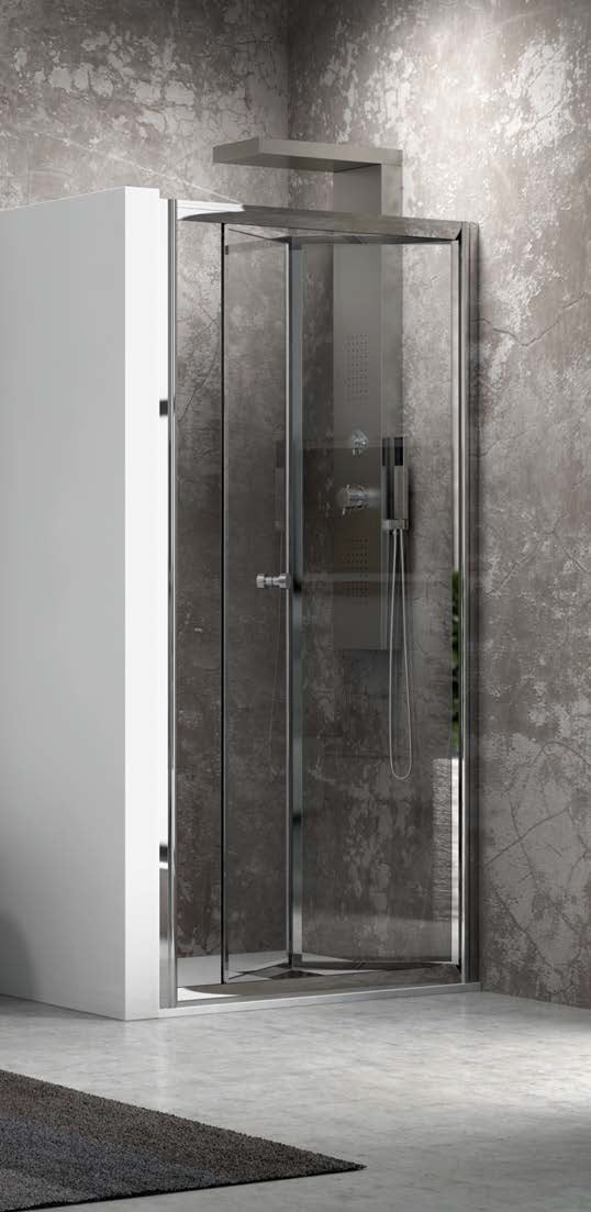 M4S - 71-76 СМ. Стъклен параван за баня с две сгъваеми врати, магнитен уплътнител, хром профил, 4 мм закалено стъкло - KERANOVA