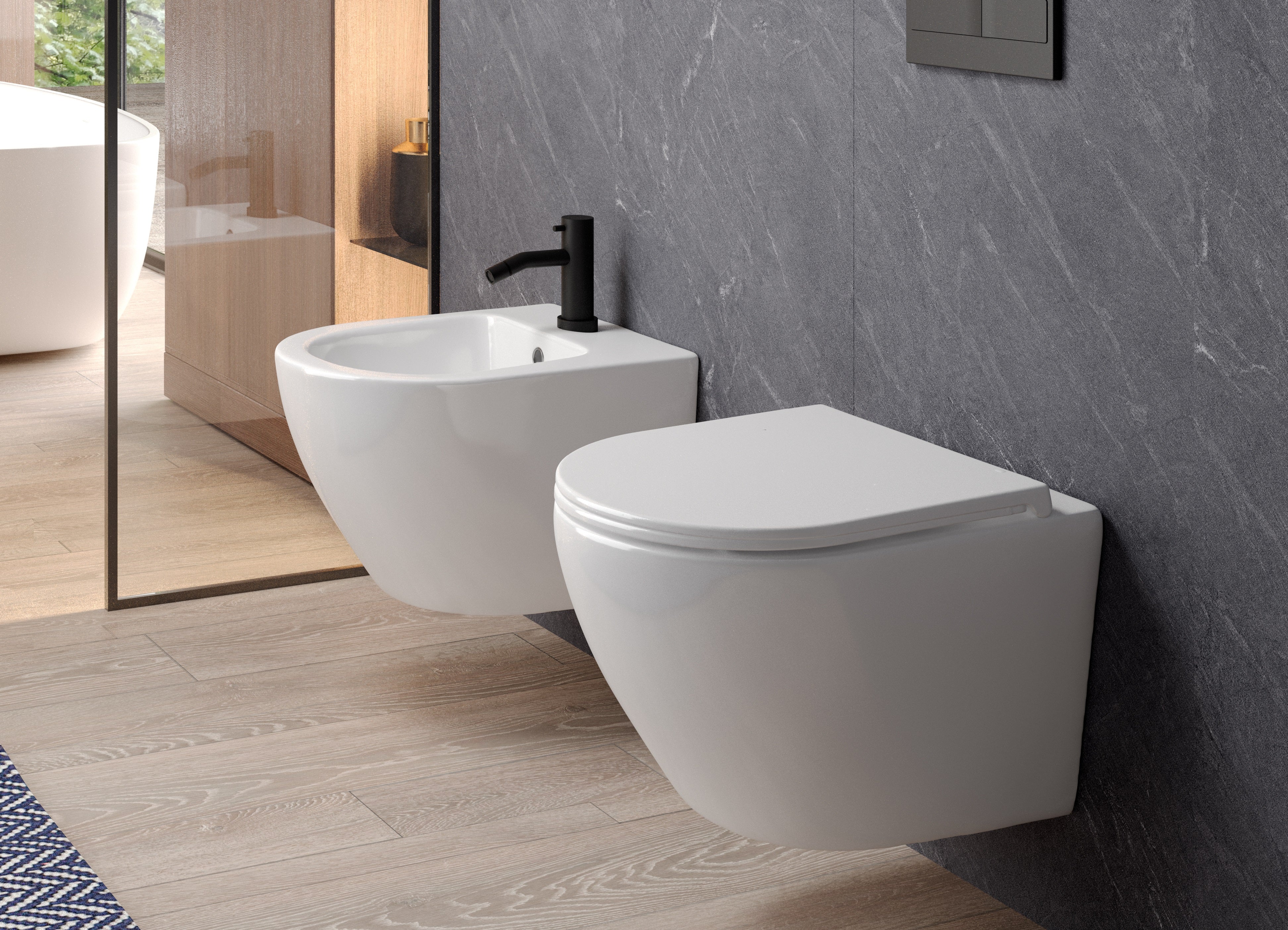 Kомплект Becrisa Magenta Rimless и GROHE Skate Cosmopolitan - бяла конзолна тоалетна Becrisa Magenta Rimless с ултратънка седалка, онлайн магазин KERANOVA