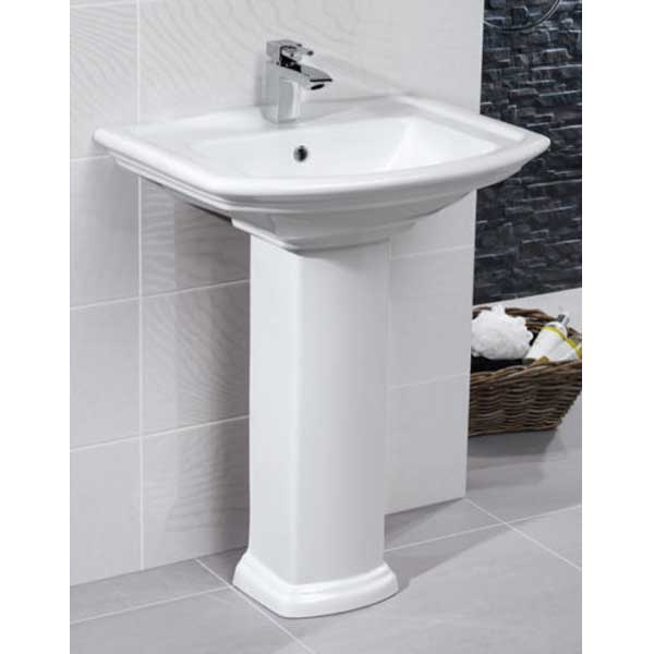 Мивка Washington 65х50,5 бяла с отвор за батерия, стояща на постамент - онлайн магазин за обзавеждане за бани KERANOVA