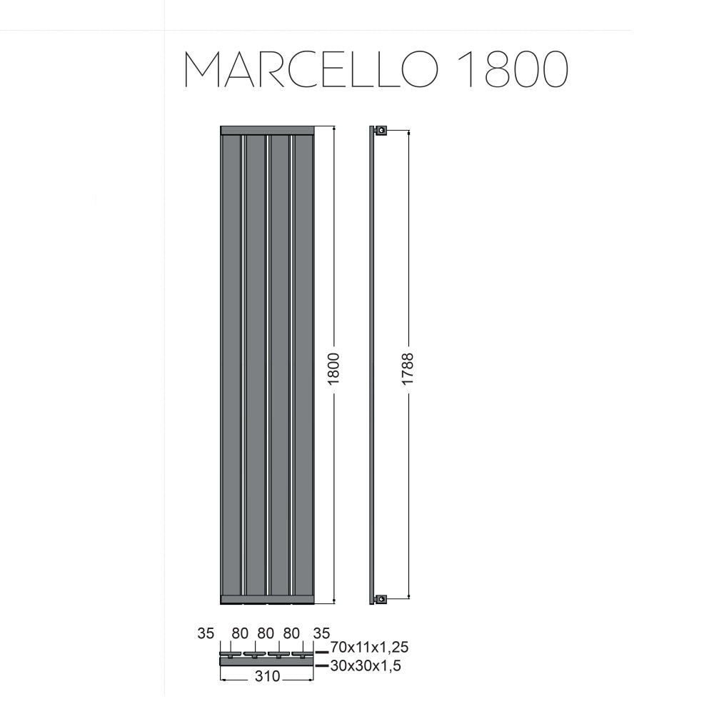 Черна лира Marcello Black 31х180 см. – вертикална стоманена лира за баня 31x180 см, 4 тръби, черно, мощност 565W, онлайн магазин KERANOVA
