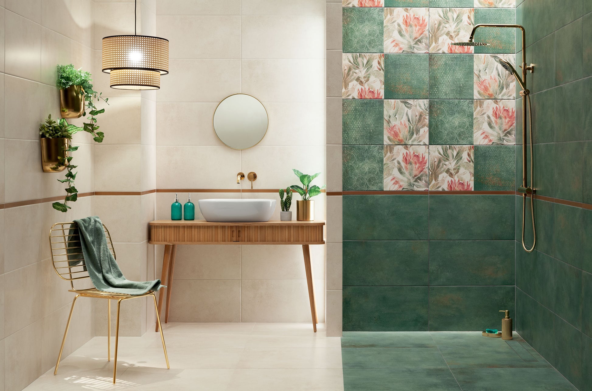 Баня Margot 30.8x60.8 - Ceramika Domino плочки за баня в зелено и флорални мотиви, онлайн магазин KERANOVA