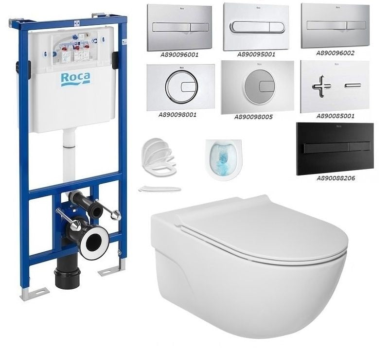 Комплект Duplo + Meridian Rimless 48 см. - Roca — промо комплект за вграждане, метална структура, казанче ABS и конзолна тоалетна за баня KERANOVA