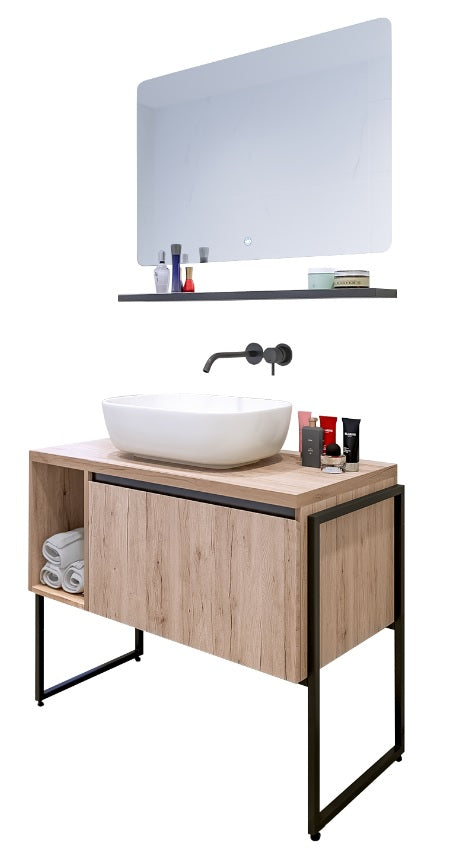 Серия Miami 94 см. огледало с LED, водоустойчива PVC основа и долен шкаф с порцеланова мивка – онлайн магазин за обзавеждане за бани KERANOVA