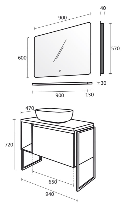 Серия Miami 94 см. огледало с LED, PVC основа и долен шкаф 94 см за баня - онлайн магазин KERANOVA