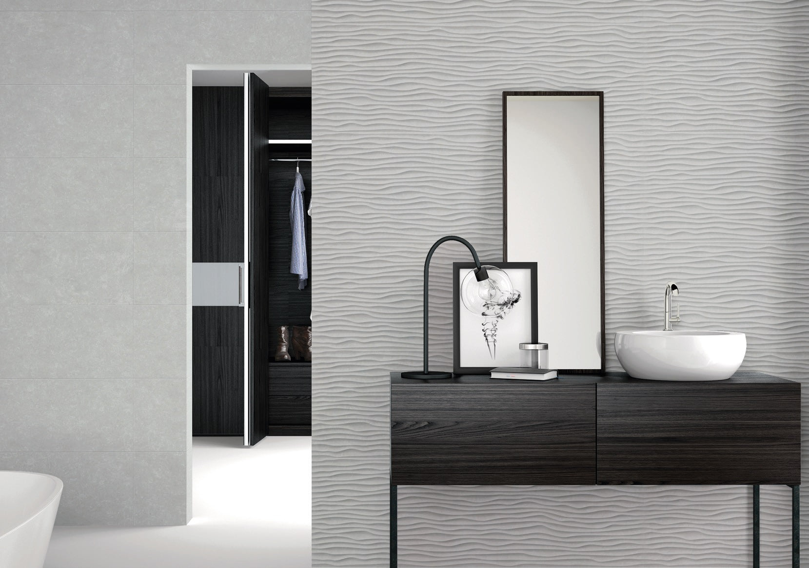 Плочки за баня Microcement 30x90 Emigres - матирани релефни испански плочки в баня, онлайн магазин KERANOVA