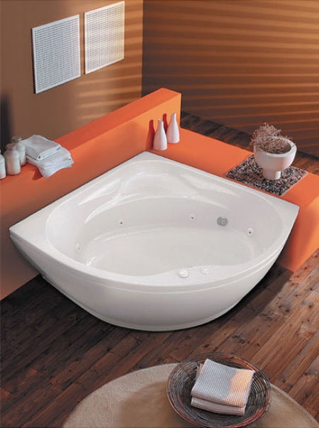Minerva 142x142 см. акрилна ъглова вана с хидро и аеромасаж, преден панел, сифон – онлайн магазин за обзавеждане за бани KERANOVA