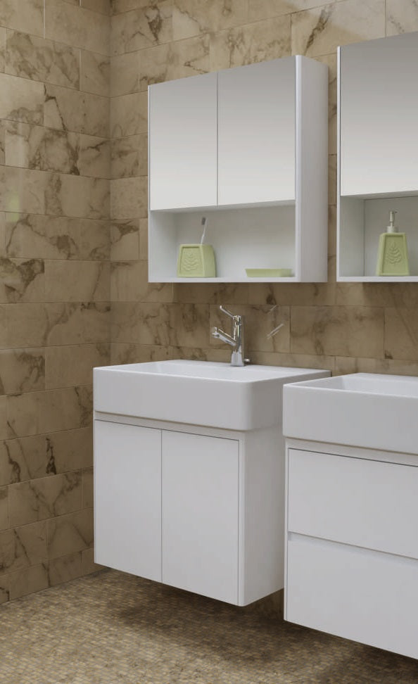 Серия Iberis 60 с врати - бял PVC шкаф с мивка Minimal 60х42х65 см и две врати soft close, онлайн магазин за обзавеждане за бани KERANOVA