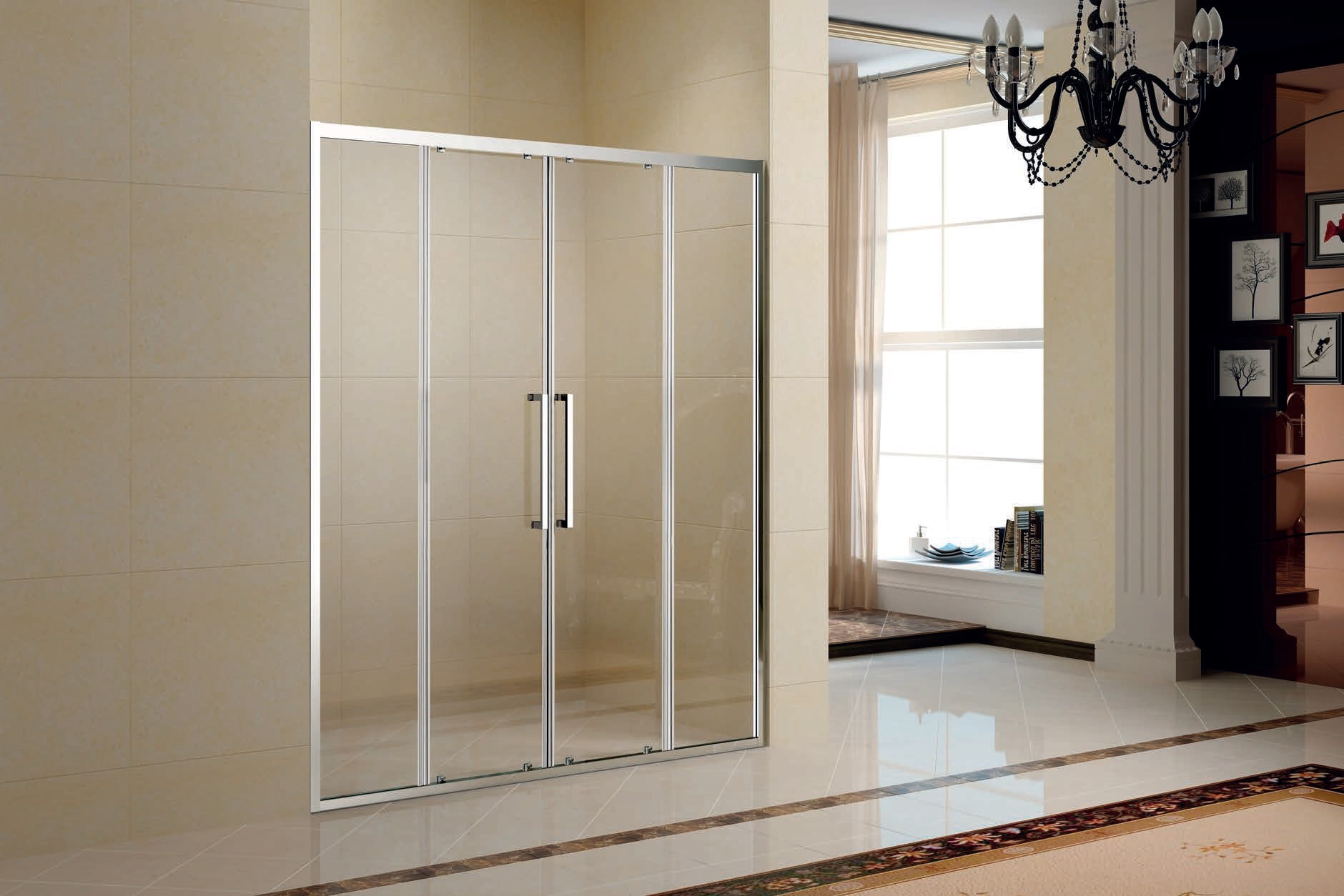 MINIMAL 600 - 170X195 СМ. стъклен параван за баня с две плъзгащи и две стационарни стъкла, магнитен уплътнител, 8 мм закалено стъкло, KERANOVA