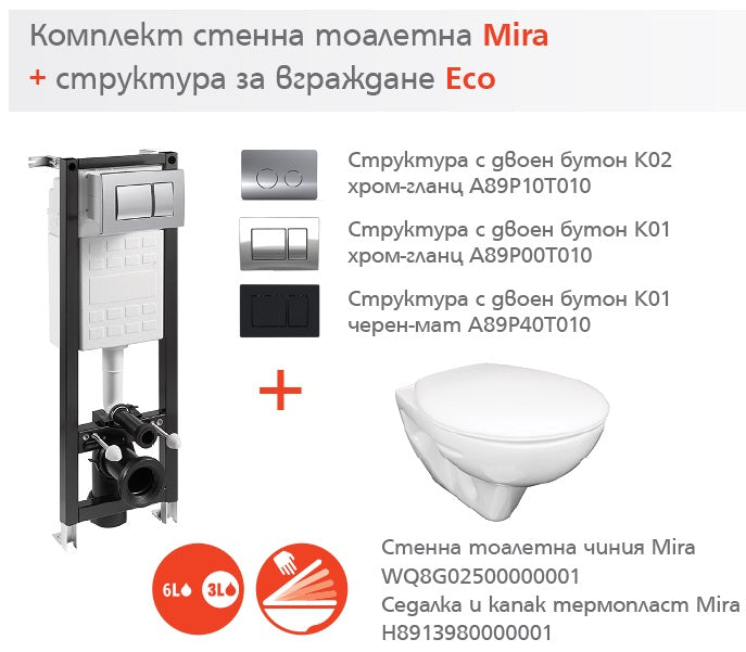 Комплект Eco Compact + Mira - Fayans: промо комплект вградено Eco Compact структура и стенна тоалетна Mira за онлайн магазин KERANOVA