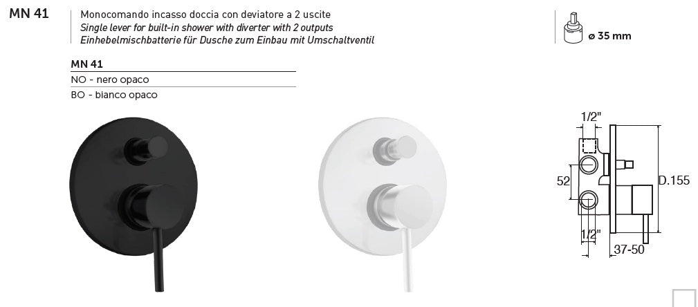 Душ система Minimal Black - Keller Taps вграден двупътен смесител черен мат за онлайн магазин KERANOVA