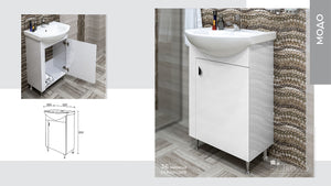 Шкаф с мивка Модо 60 за баня, бял лак, компактна конзолна мебел от онлайн магазин за обзавеждане за бани KERANOVA